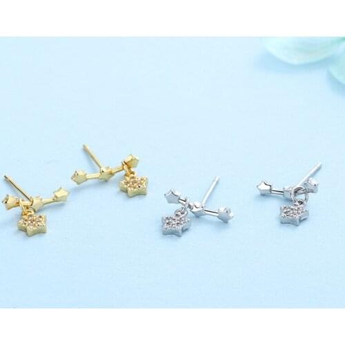 Korean New Design Arc Five Pointed Star Earrings Fashion Lady Shining Zircon Anti Allergy Earrings Charm Lady Cocktail Jewelry