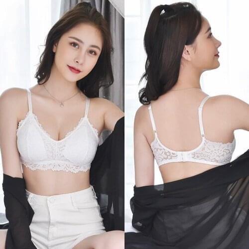 Linbaiway Lingerie Lace Bra for Women Underwear Lace Beauty Back Wire Free French Style Bralette Ladies Padded Brassiere