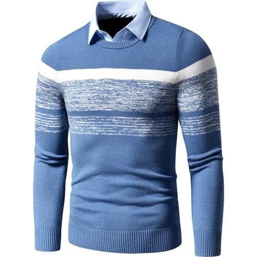Men 2020 Autumn Winter Casual New Warm Sweater Pullovers Turn Down Shirt Collar Men Knit Pattern Outfits Sweater Coat Men