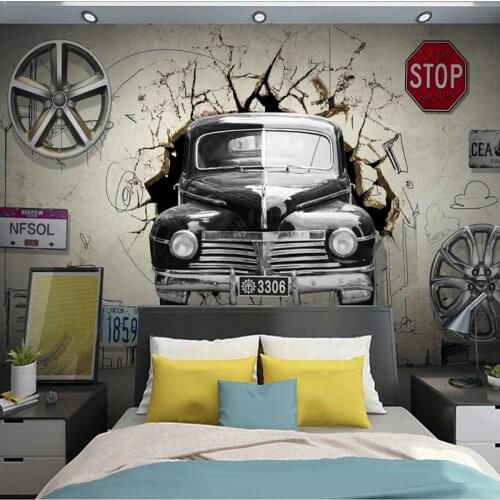 Custom Mural Wall Cloth 3D Nordic Retro Wind Car Poster Large Murals Creative Cafe Restaurant Background Wall Decor Wallpaper
