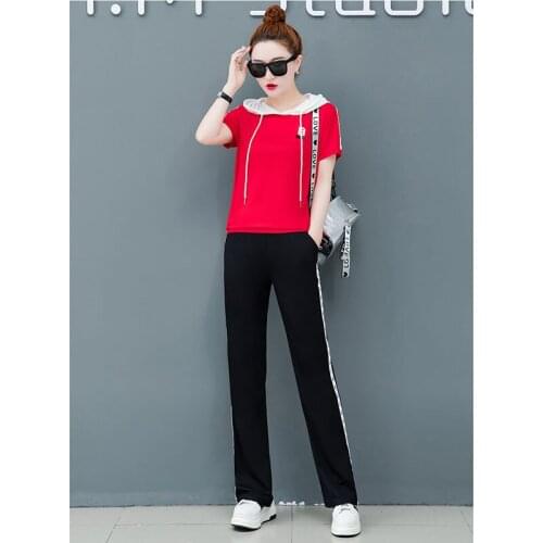 2019 summer new Korean version of loose running clothes casual short-sleeved two-piece women A438