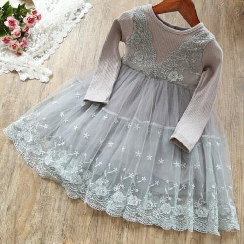 New Embroidery Lace Girls Dresses For Wedding Girl Birthday Party Dress Princess Ball Gown Kids Vestido 3-7T 2 color