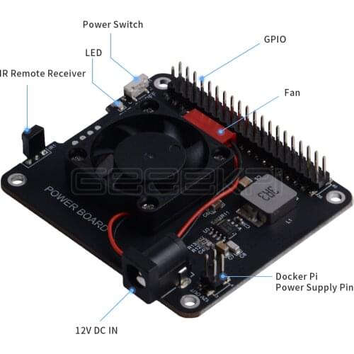 GeeekPi DockerPi Power Board for Raspberry Pi 4B & 3B+ & All Platform Power Supply Auto Cooling Fan Expansion Board