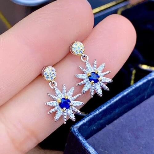 Natural Sapphire Earrings. 925 sterling silver inlay, simple and delicate, recommended by the boss
