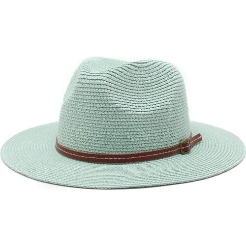 Summer simple Female Sun Hats Wide Brim Visor Panama Soft Shaped Straw Hat For Women Men Outdoor Beach UV Protection Fedora Hat
