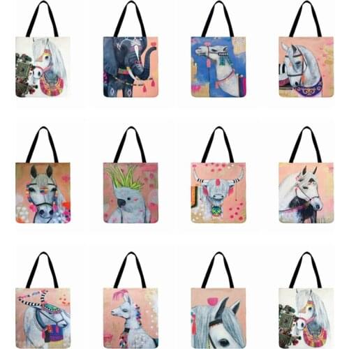 Foldable Shopping Bag American Art Horse Printed Bag Ladies Shoulder Bag Women Casual Tote Outdoor Beach Bag Fashion Tote Purse