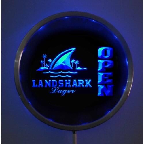 Rs-0082 Landshark Lager OPEN LED Neon Round Signs 25cm/ 10 Inch - Bar Sign with RGB Multi-Color Remote Wireless Control Function
