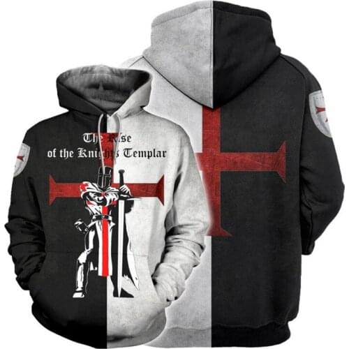Templar Order Hoodies Black and white Fashion Casual Hooded Sweatshirts Streetwear Oversized Pullover Outerwear