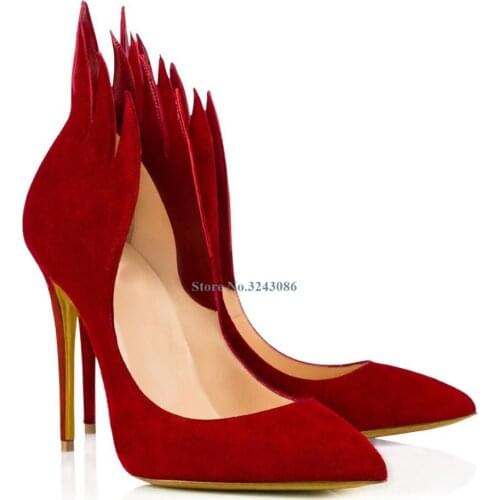 Red Black Faux Suede Fire Thin High Heel Pumps Basic Pointed Toe Stiletto Heel Dress Shoes Elegant Concise Style Women Pumps