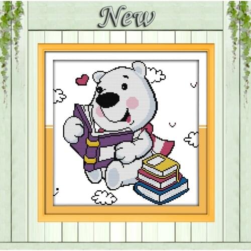 Study hard cute bear home decor diy paintings counted Print on canvas DMC 11CT 14CT Cross Stitch Needlework kits embroidery Sets