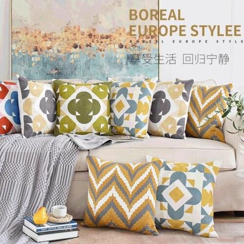 Square Cotton Full Embroidery Throw Pillow Cover Cushion Case Modern Style Home Decoration Pillow Sham Sofa Cushion
