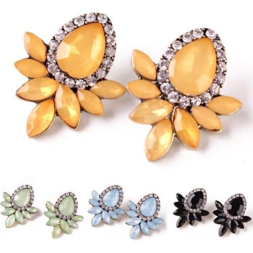 Vintage Trendy Geometric Leaves Water Drop Shape Crystal Rhinestone Wedding Statement Stud Earring brincos For Women Jewelry
