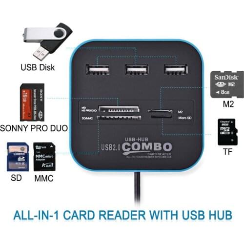 For HUB Combo 7 In 1 2.0 Micro SD High Speed Card Reader 3 Ports Adapter Connector For Tablet PC Computer Laptop