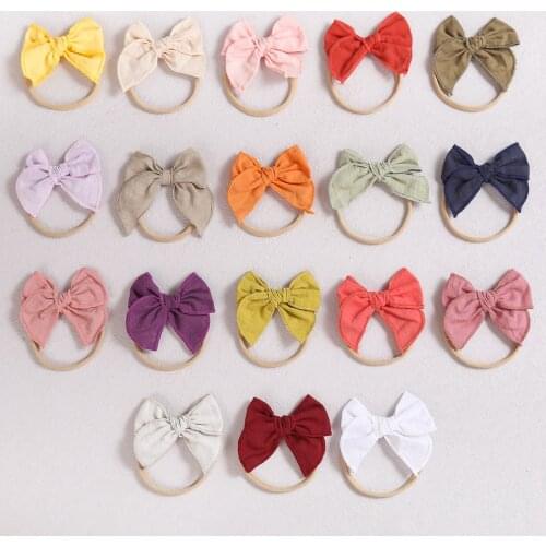 36pc/lot 3.6inch Embroidery Hair Bow Headband Baby Girls Solid Bow Hair Clips Nylon Headbands Newborn Curled Edge Bow Hairpins