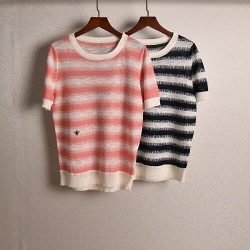 Summer 2021 Fashion womens High quality embroidery stripe knitted T-shirts Top C697