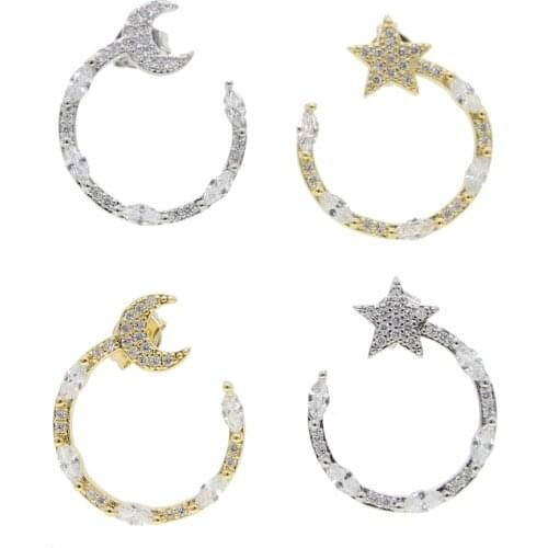 Cz moon star earring gemetric round circle 5A cubic zirconia fashion women girl jewelry