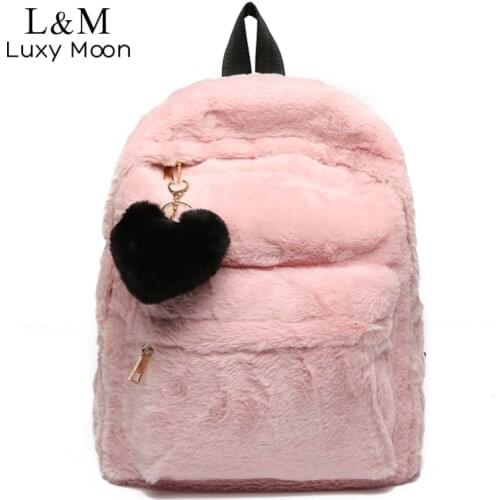 Women Velvet Backpack Cute Flannel Backpacks Large Fashion Leather Bag For Teenage Girls School Bags Winter Plush Rucksack XA79H