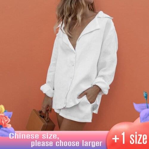 2 Piece Set Women 2020 V Neck Slim Summer Cotton Lapel Button Temperament Suit Shorts Suit Summer Causal Beach white Sweatsuit