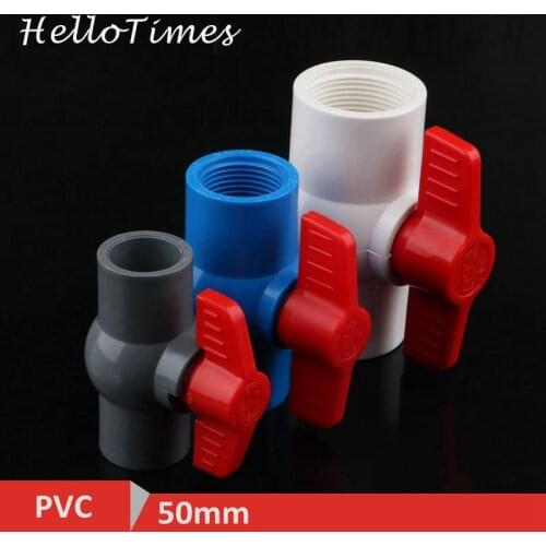 1pc PVC 1 1/2" x 1 1/2" Thread,50mm to 50mm Ball Valve Slip Shut Handle Valve PVC Water Pipe Fittings Plumbing Tube Connector