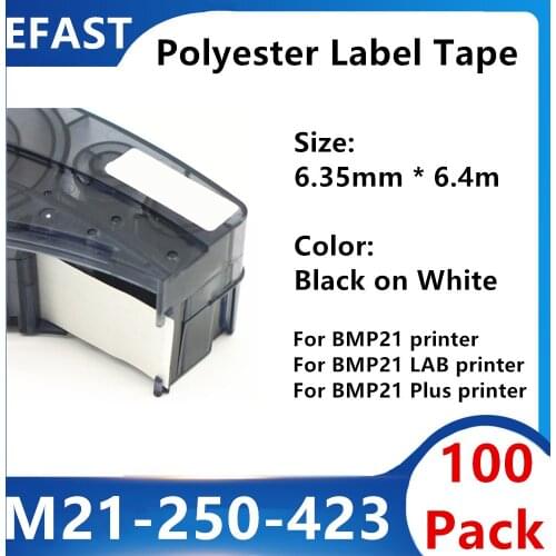 100Pack M21 250 423 Polyester Label Tape For BMP21 PLUS bmp21 LAB Printer Label Maker Label for Barcodes Graphics Black On White