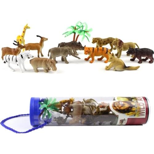 Kids Children 12PCS Mini Funny Artificial Forest Wild Animals Model Toy 12 Different Style Wildlife Model Toy with Storage Box