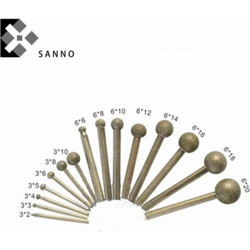 20pcs Emery ball carving tools electroplated diamond grinding needle spherical grinding rod for engraving & polishing