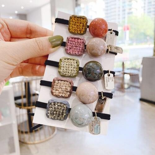 36pcs/lot DIY Simple Multi Acrylic Czech Drill Rubber Bands Elasticity Cold Wind Hair Bands Styling Tools Accessories HA1532