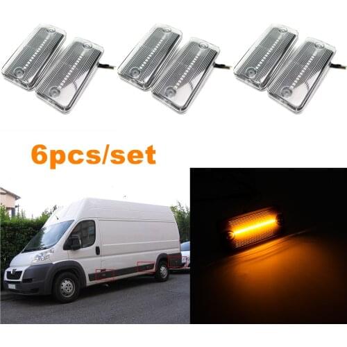 6pcs Amber Dynamic LED Side Marker Light Lamp For Fiat Ducato For Peugeot Boxer For Renault Trucks For Volvo For Iveco For DAF