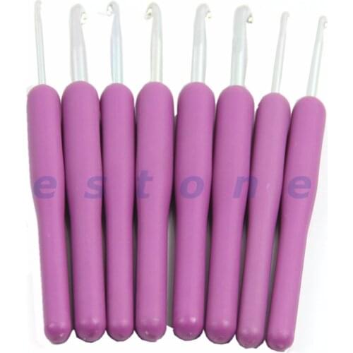 Top Quality 8Pcs Ergonomic Plastic Handles Crochet Hooks Knitting Knit Needles Set Purple MAR-15