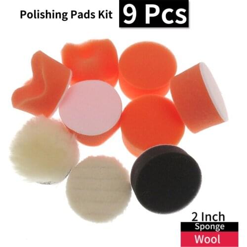 9Pcs/Set 2 Inch Car Buffing Polishing Pads Kit Clean Sponge Waxing Wheel Wool Ball Accessory Auto Backer Pad
