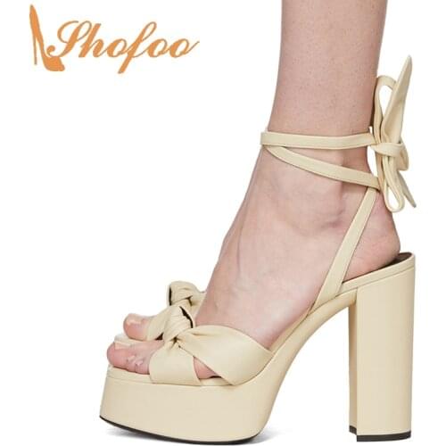 Beige Platform High Chunky Heels Women Sandals Open Toe Ankle Lace Up Large Size 15 16 Ladies Summer Fashion Sexy Shoes Shofoo