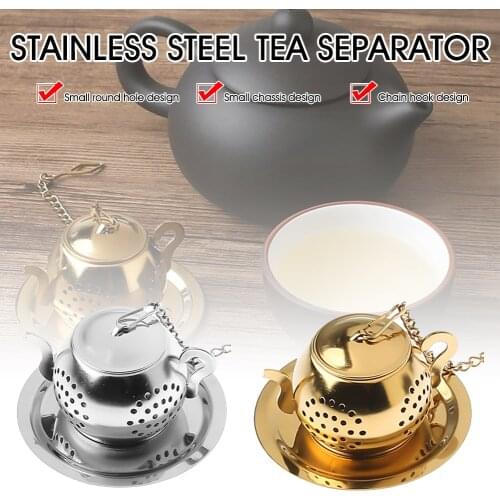 New Stainless SteelTea Strainer Teapot Shape Loose Tea Infuser Leaf Tea Maker Strainer Chain Drip Tray Spice Filter Accessories