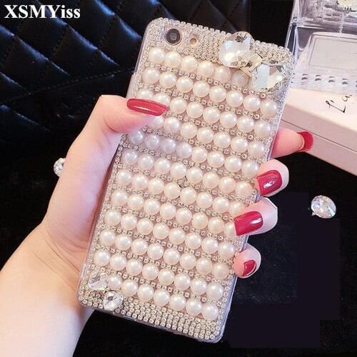 For SamsungS6 S7 S8 S9 S10 S20 S21 PLUS Note5 8 9 10 20 Fashion Bling Rhinestone Pearl Phone Case Shine Diamond Soft Back Cover