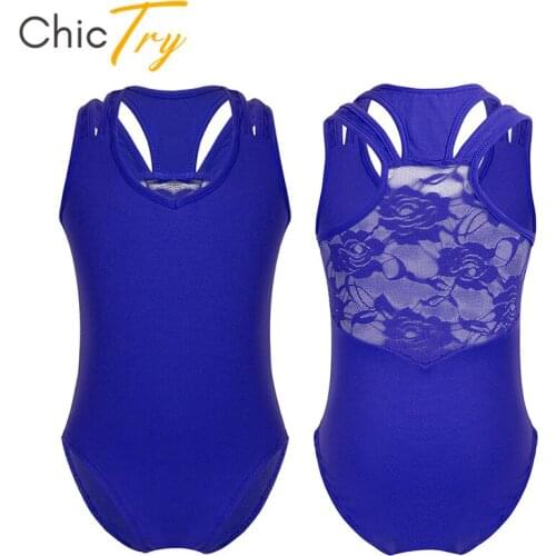ChicTry Children Girls Lace Splice Back Ballet Leotards Professional Gymnastics Leotard Sports Bodysuit Kids Stage Dance Costume