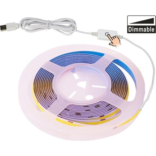 COB LED Strip Light DC5V USB Powered with Dimmer ON/OFF Switch Flexible LED Ribbon Tape 320Leds/m Rope High Density Linear Light