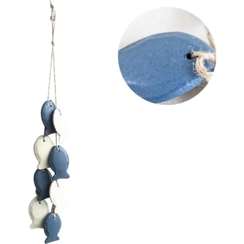 Mediterranean Style Wooden Fish Hanging Decor Boat Ship Beach Wall Hanging Ornament Home DIY Crafts Ornaments