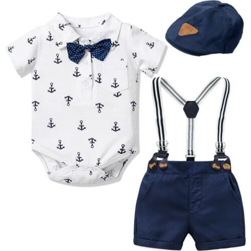 Baby Suits Newborn Boy Clothes Romper + Top + Hat Formal Clothing Outfit Party Bow Tie Children Birthday Dress New Born 3- 24 M