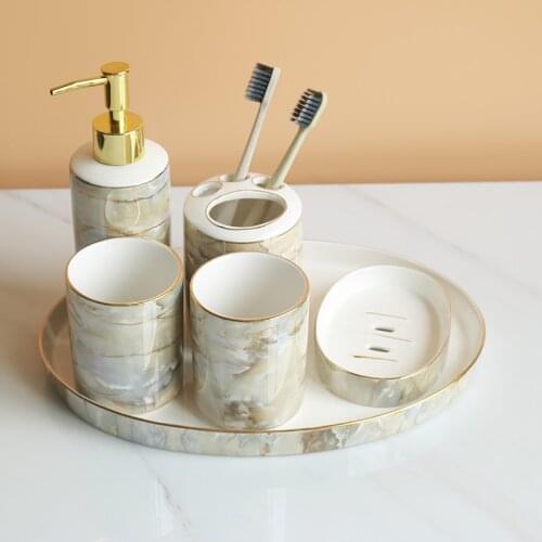 European bathroom supplies high quality ceramic marble Phnom Penh bathroom set toothbrush holder tray bathroom supplies six sets