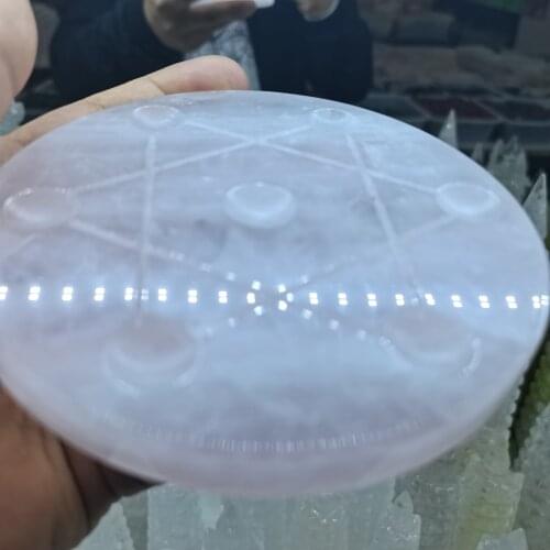 Feng shui seven star array pure pink crystal glass base+ plate base decoration 90-100mm