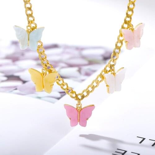 Goth Butterfly Necklace For Women Gold Stainless Steel Cubin Link Chain Necklace Female Pendant Sweet Christmas Jewelry 2020 BFF