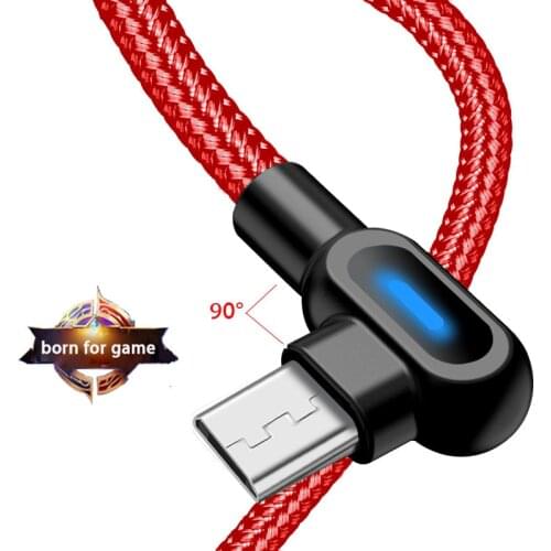 90 Degree Right Angle Micro Usb Cable Short Long Phone Charging Led Light Cable for Xiaomi Huawei Samsung Gaming Wires 2 Meter