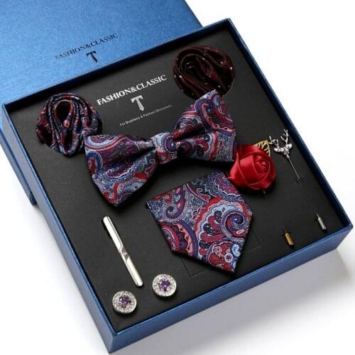 Classic 7.5 cm High-Quality Mens Ties Gravatas Tie Handkerchief Cufflink Bowtie Set For Men Neckties 8pcs In a Gift Box