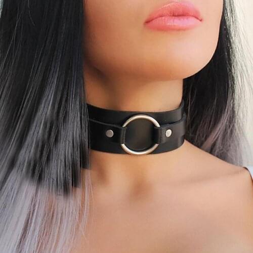 Choker Leather Necklace Bondage Cosplay Party Collar Bondage Goth Black Belt Punk Rock Choker Women Necklaces Accessories