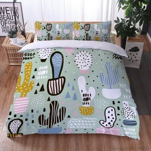 Cactus Flamingo Pattern Print Bedding Set Duvet Quilt Single and Double Luxury Bedding Set Bedroom Decorative Home Textile Set