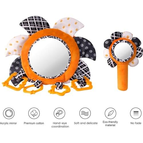 Tummy Baby Car Mirror Stroller Hanging ToyBaby Developmental Activity Mirror with tumama Plush Rattles Rings Stand Multifuntion