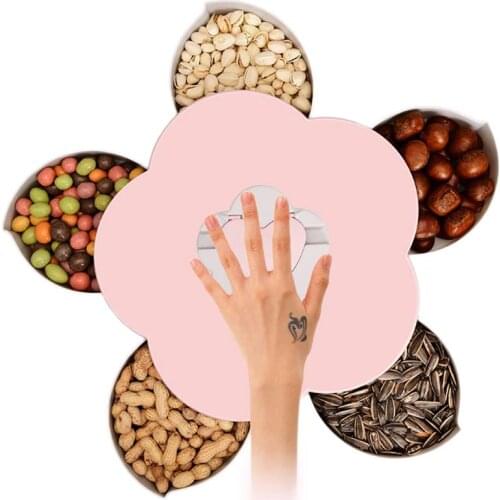 Creative Flower Petal Fruit Plate Candy Storage Box 5 Grids Nuts Snack Tray Rotating Flowers Food Gift Box for Party Wedding