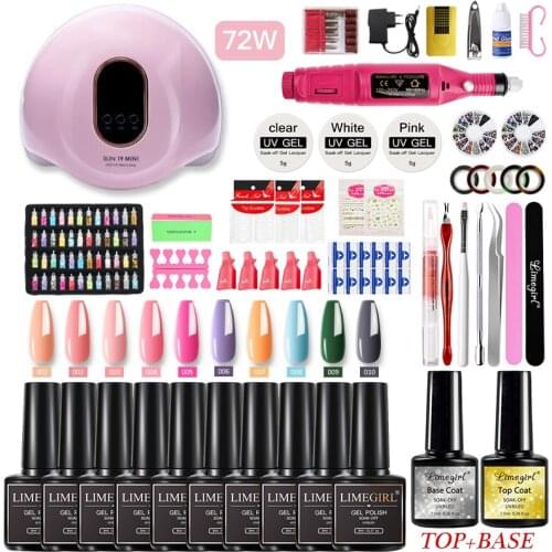 Nail Set 72W Nail Lamp Nail Dryer With Nail Drill MachineSoak Off Manicure Set Gel Nail Polish For Nail Art Decorations Tools