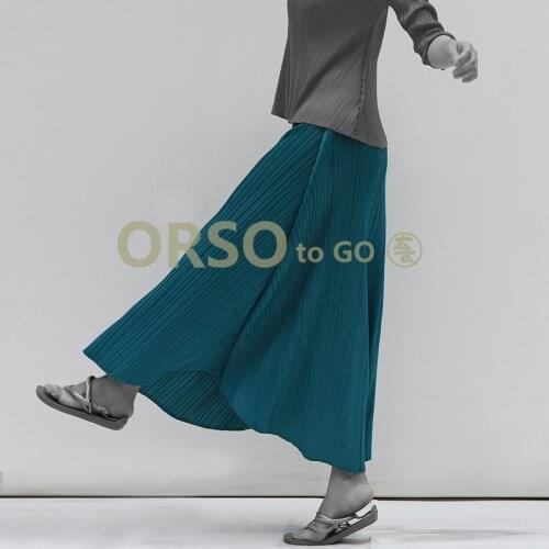 HOT SELLING Miyake fashion fold office pure color A-Line long skirt IN STOCK
