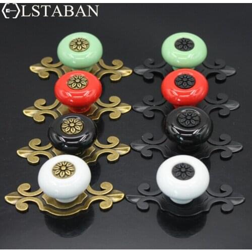Single Hole Furniture Wardrobe Handle Zinc Alloy Ceramic Cupboard Door Drawer Antique Copper Color Handle Black European Style