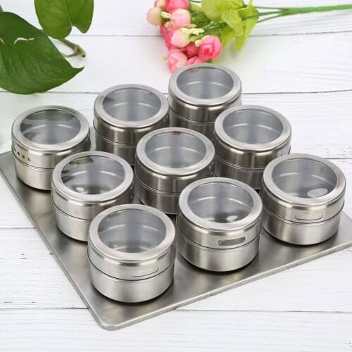 Stainless Steel Magnetic Spice Jars Tins Container Set Magnetic Spice Tins Jars Seasoning Pepper Organizer Kitchen Accessories